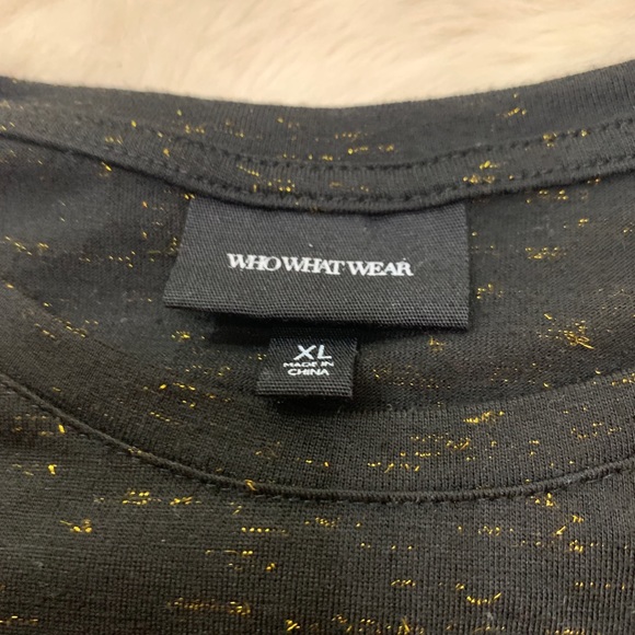 Who What Wear black gold glitter speck casual short sleeve tee shirt - Picture 6 of 8